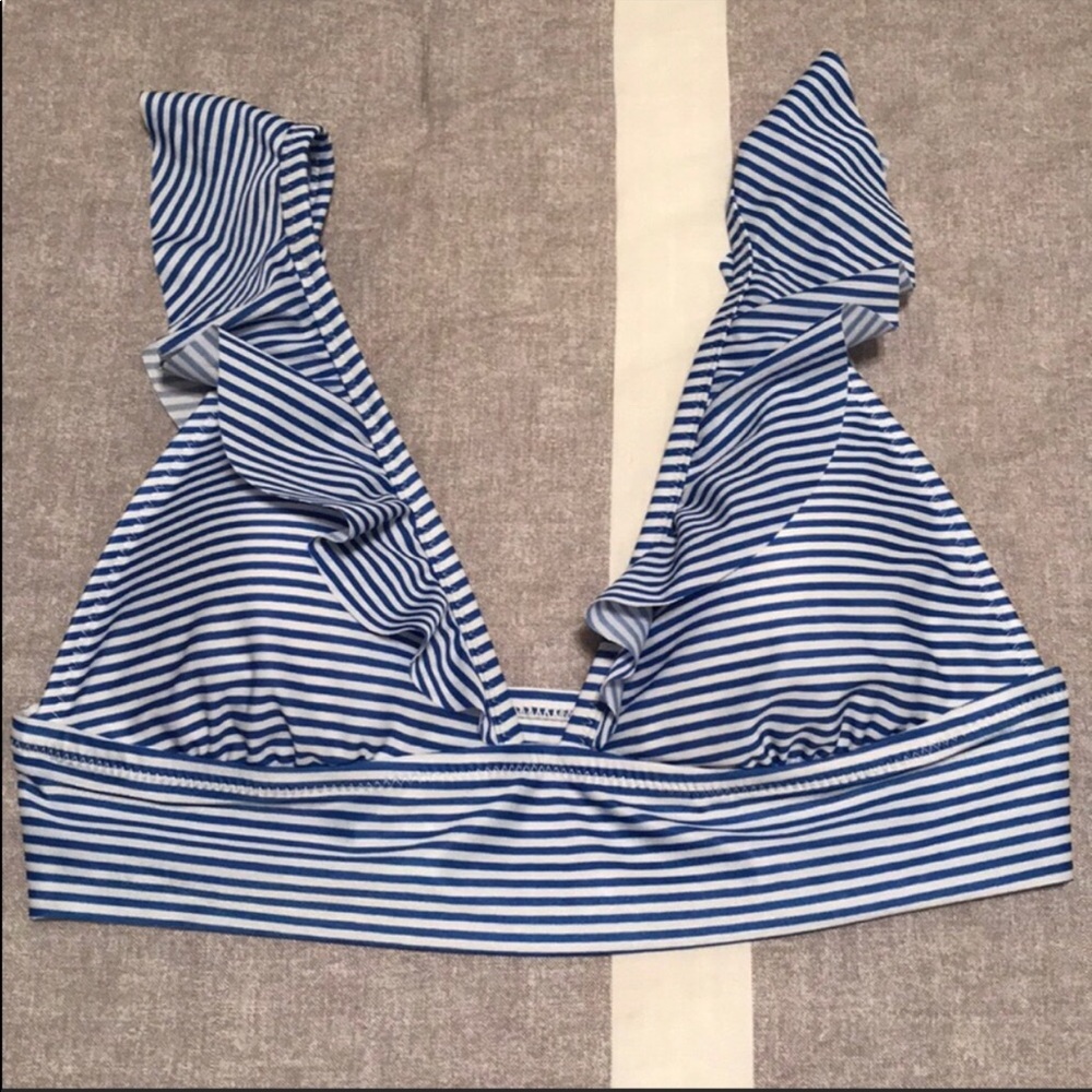 Aerie blue & white stripe ruffle bathing suit top